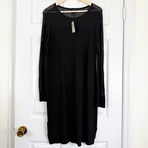 NEW Ann Taylor Black Long Sleeve Sweater Dress Sheer Bodice and Sleeves Large